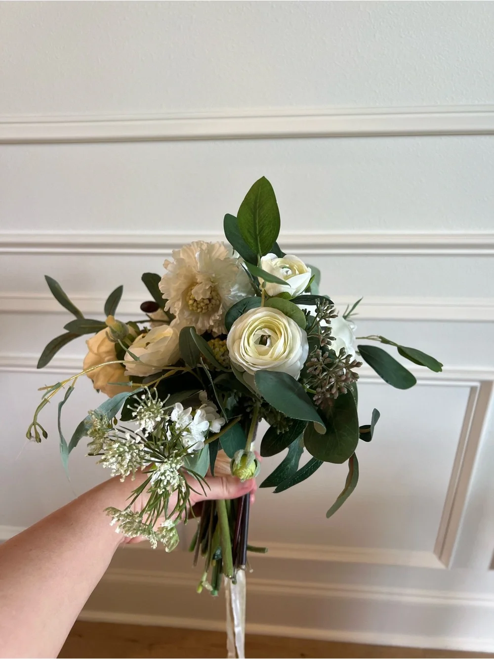 White and Cream Faux Bridal Bouquet, Faux Florals, Silk Bridal Bouquet